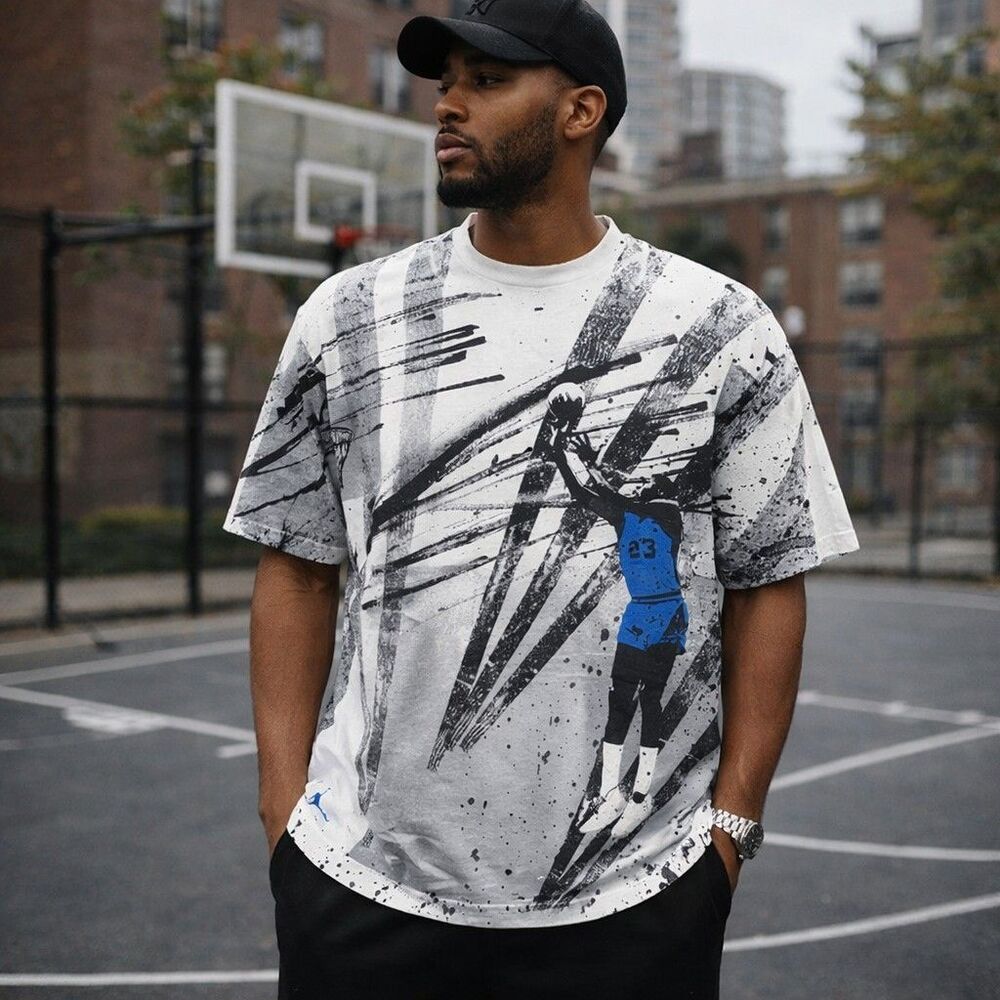 Jordan Abstract Dunk DNA All Over Print Graphic T-Shirt XXL Jumpman Blue 23